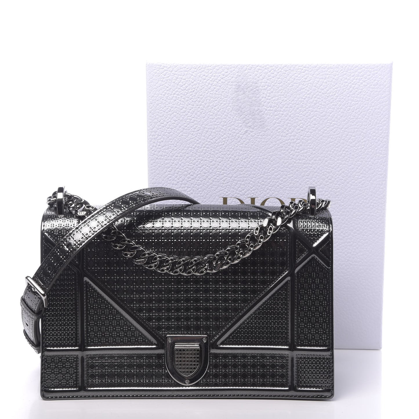Metallic Patent Micro-Cannage Medium Diorama Flap Bag Onyx Black