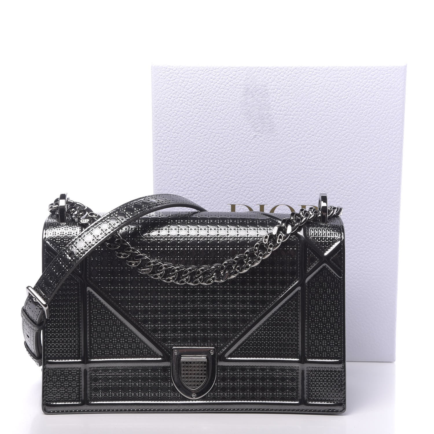 Christian Dior Metallic Patent Micro-Cannage Medium Diorama Flap Bag Onyx Black 11 of 11