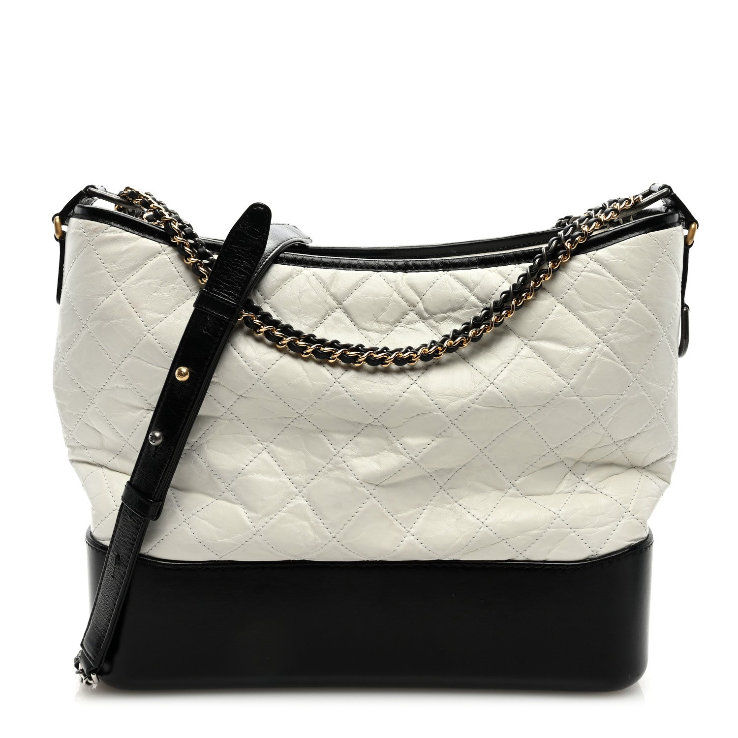 Chanel Aged Calfskin Quilted Large Gabrielle Hobo White Black 1 of 9