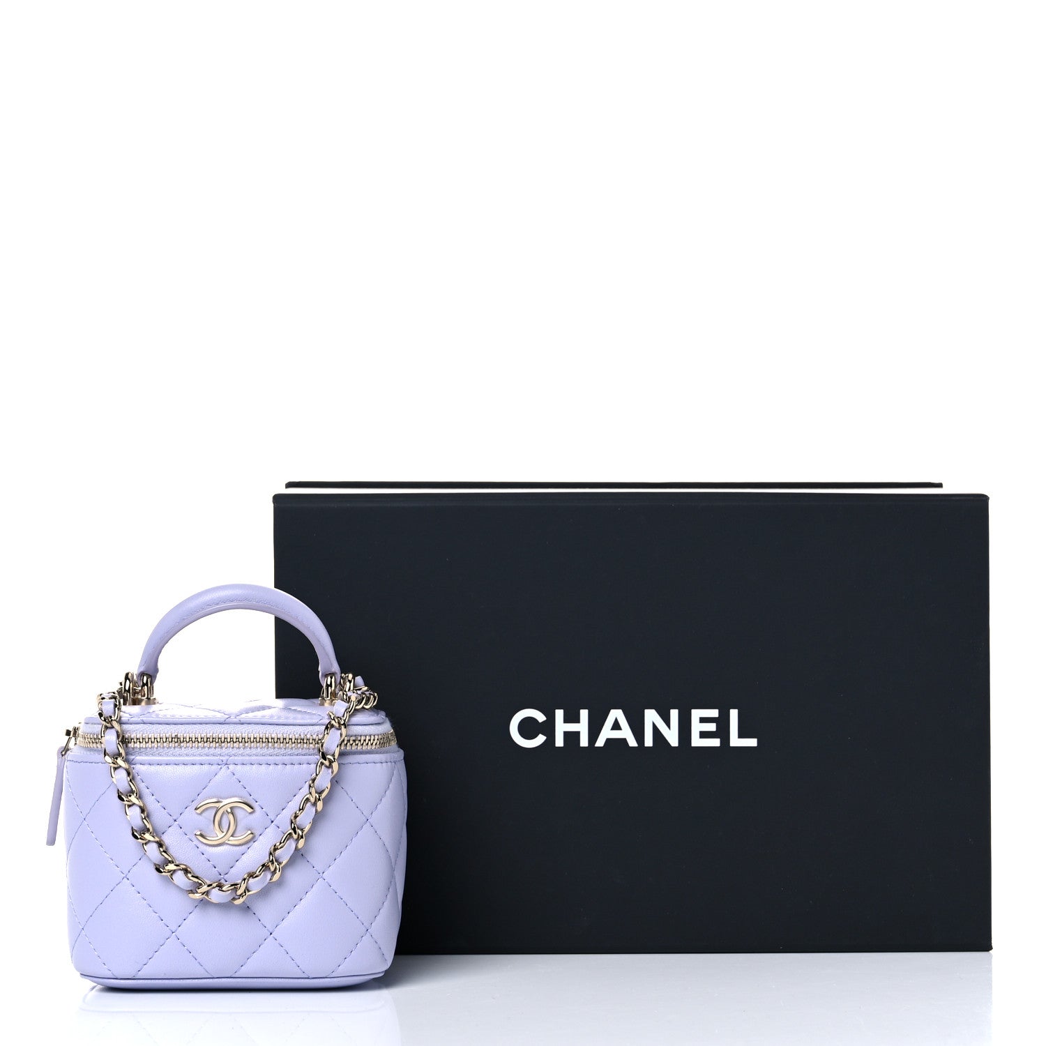 Chanel Lambskin Quilted Top Handle Mini Vanity Case With Chain Light Purple 10 of 10