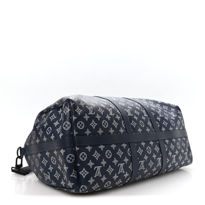 Louis Vuitton Calfskin Shadow Monogram Keepall Bandouliere 50 Ink Blue White 3 of 9