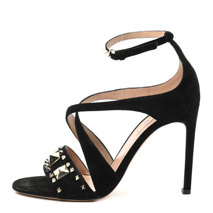 Valentino Garavani Suede Rockstud Lovestud Ankle Strap 100 Sandals 36.5 Black 1 of 9