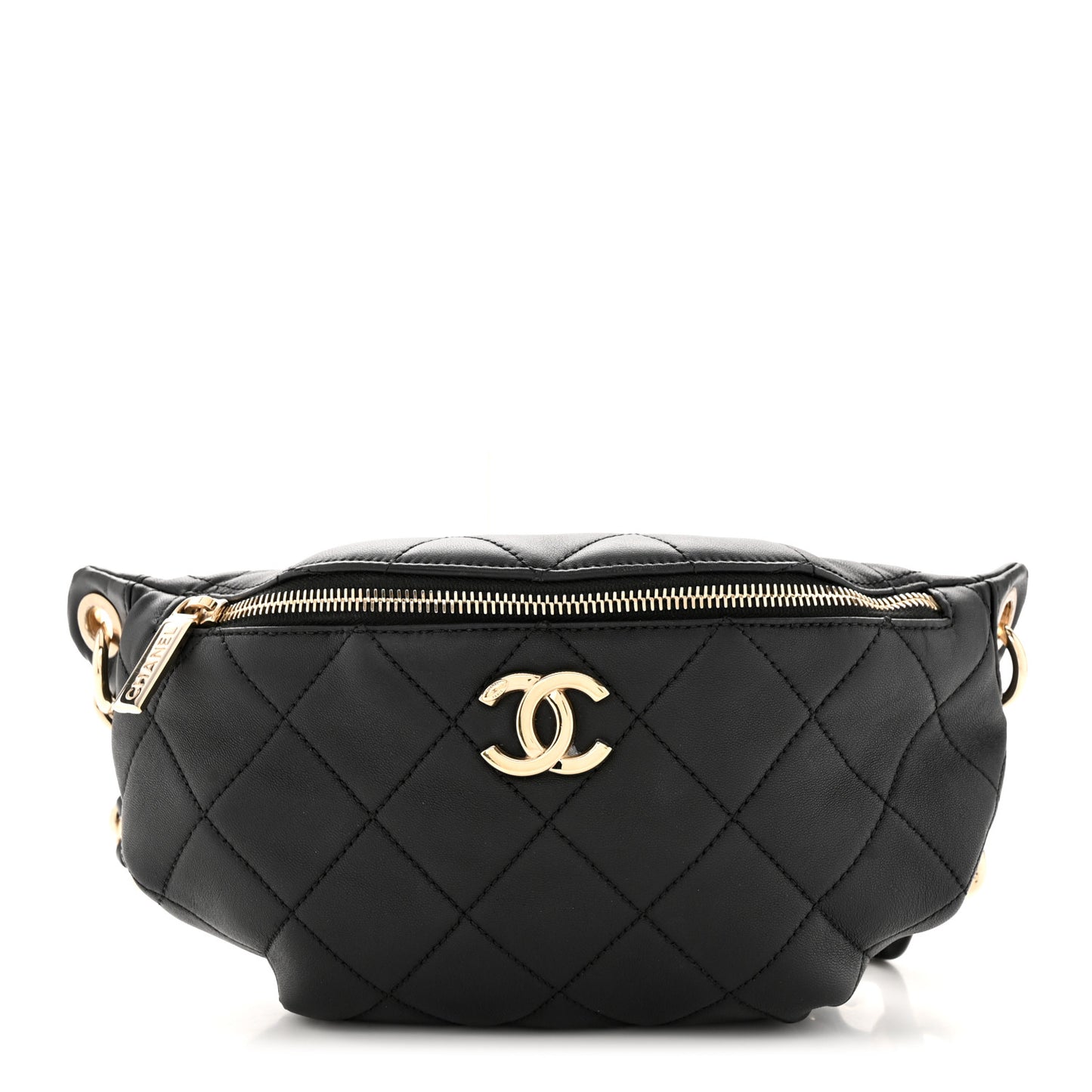 Lambskin Quilted Resin Bi-Color Waist Bag Fanny Pack Black