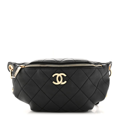 Chanel Lambskin Quilted Resin Bi-Color Waist Bag Fanny Pack Black 1 of 13