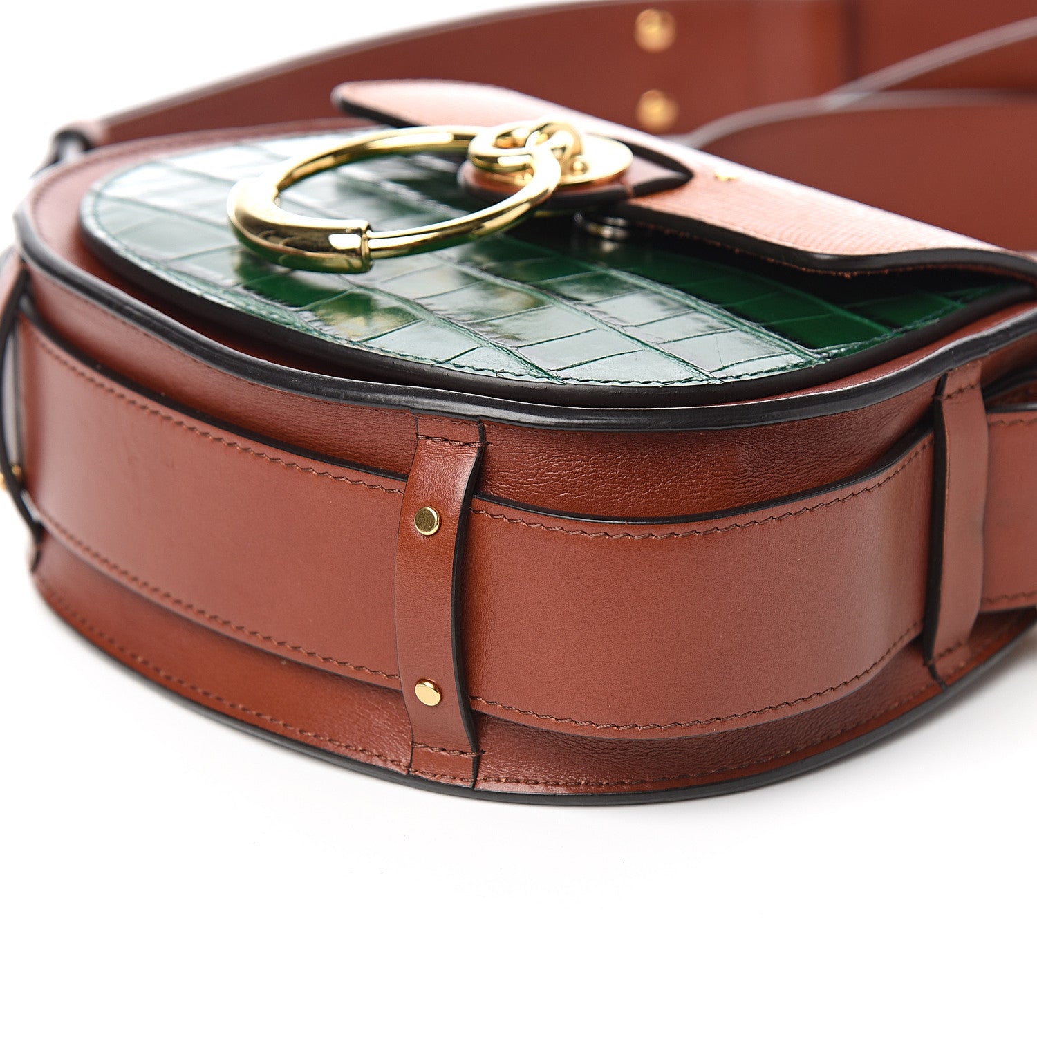 Chloe Calfskin Crocodile Embossed Small Tess Bag Woodsy Green Brown 9 of 10