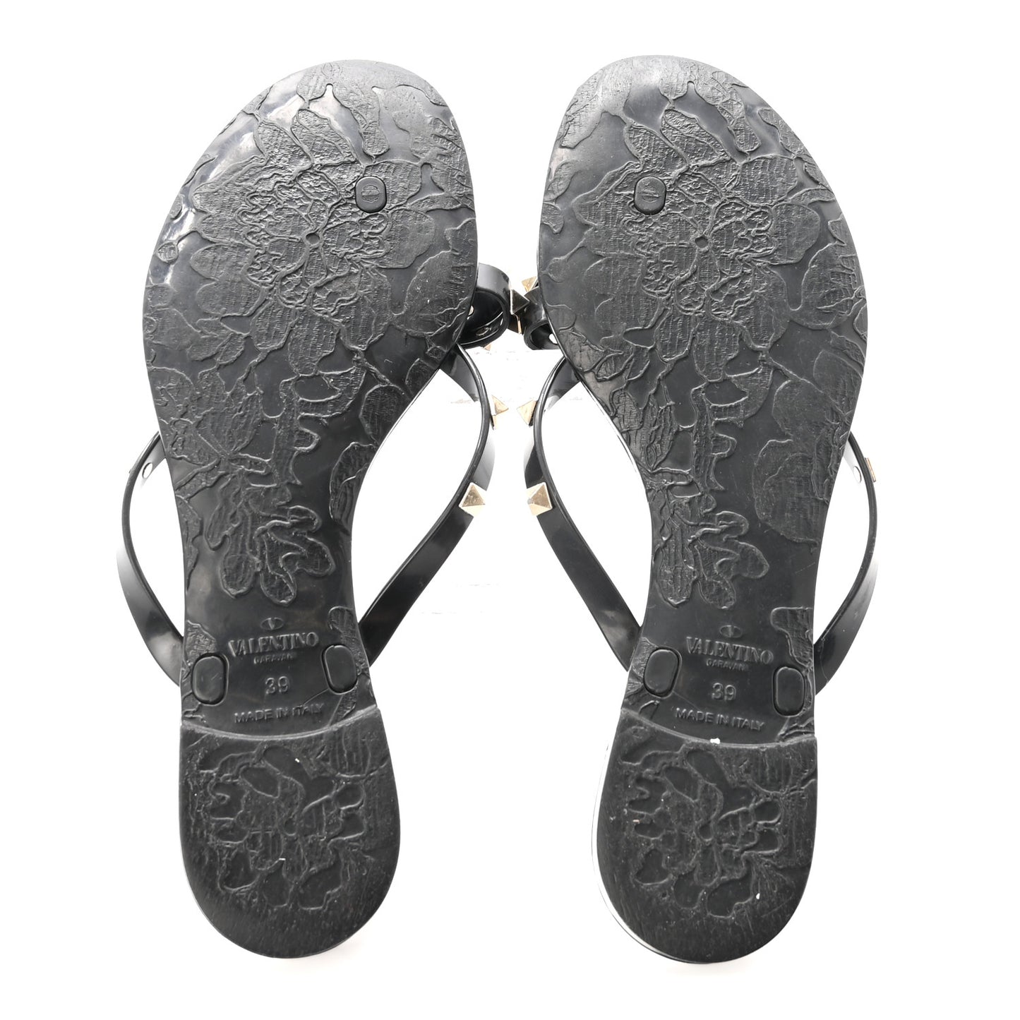 PVC Jelly Rockstud Bow Thong Sandals 39 Black