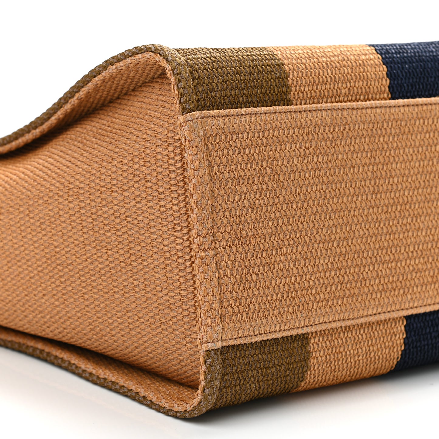 Straw Raffia Calfskin Striped Large Deauville Tote Khaki Beige Navy Blue