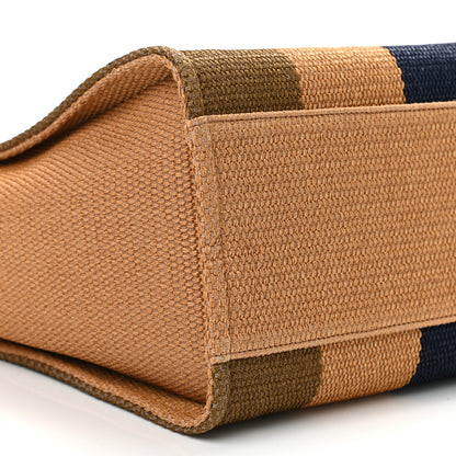Chanel Straw Raffia Calfskin Striped Large Deauville Tote Khaki Beige Navy Blue 10 of 11