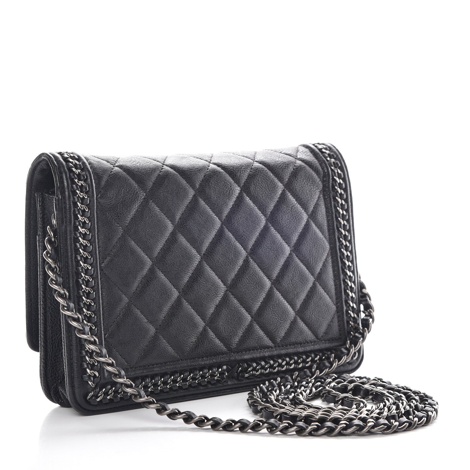 Chanel Calfskin Quilted Chain Around Boy Wallet On Chain WOC Black 3 of 13