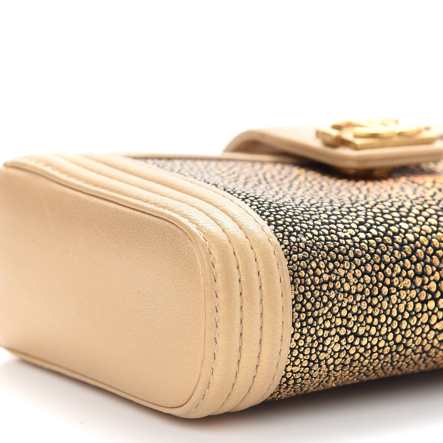 Metallic Galuchat Stingray Lambskin Mini Clutch With Removable Chain Gold