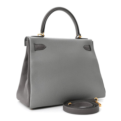 Hermes Togo Horseshoe Kelly Retourne 28 Gris Mouette Etain 3 of 10