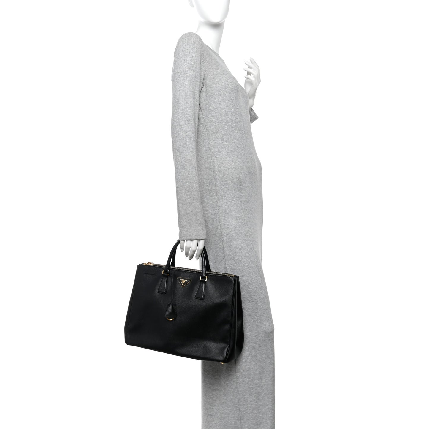 Saffiano Lux Large Galleria Double Zip Tote Black