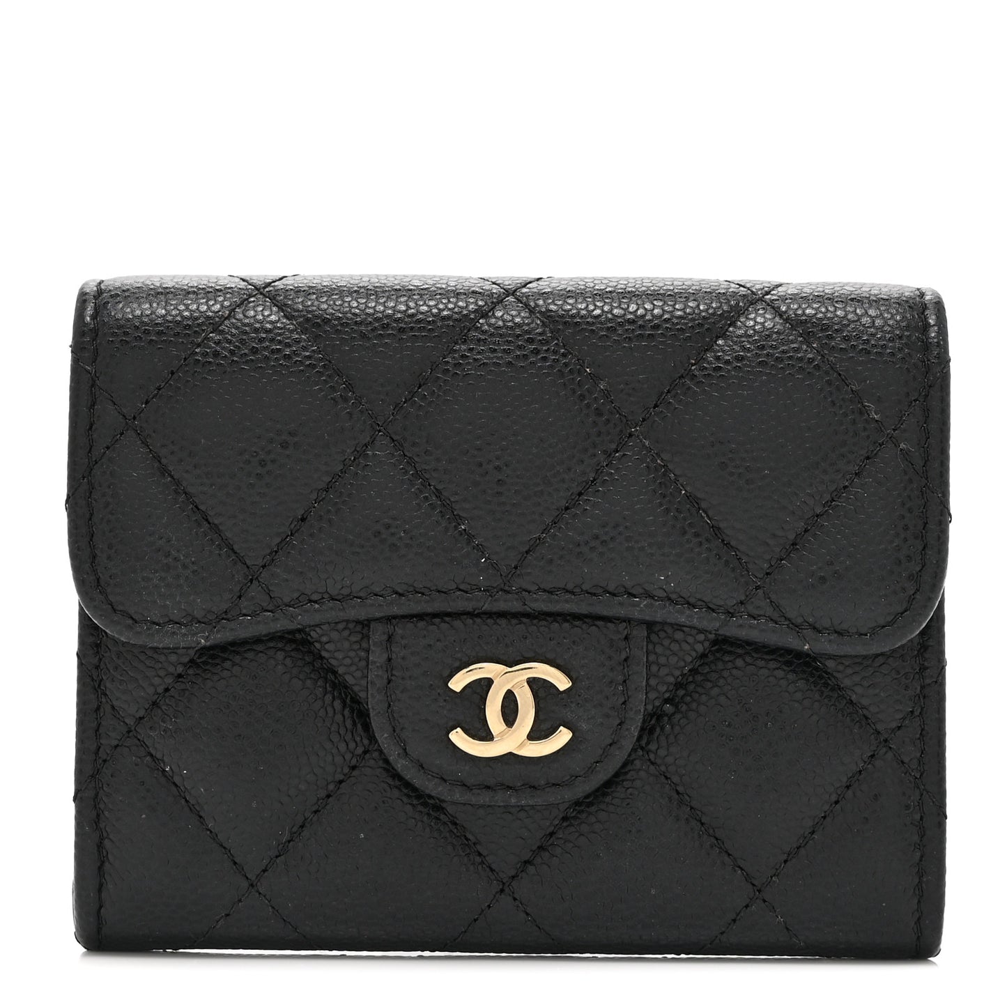 Caviar Quilted Flap Card Holder Wallet Black