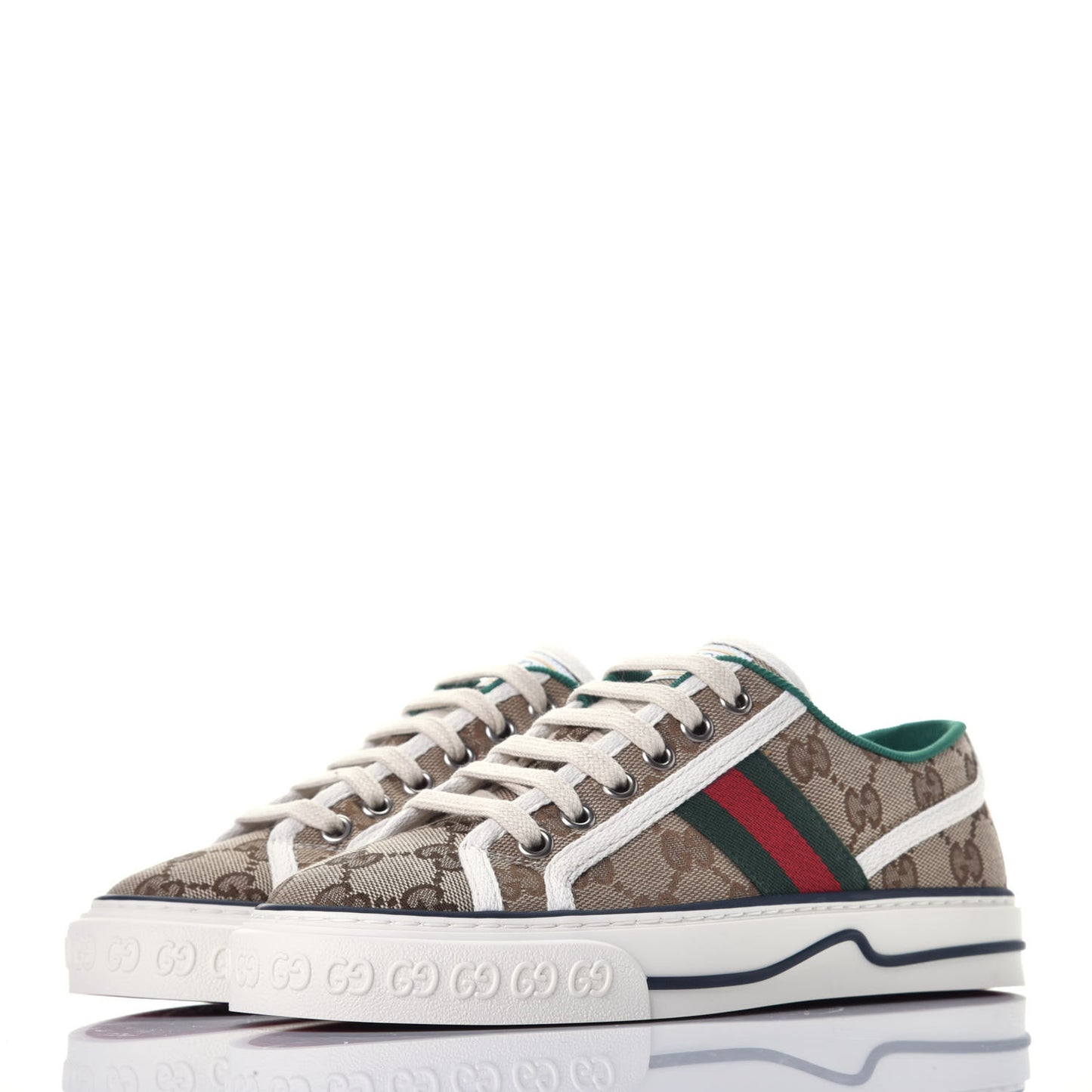 GG Monogram Web Womens 1977 Tennis Sneakers 35.5 Beige Ebony Mystic White
