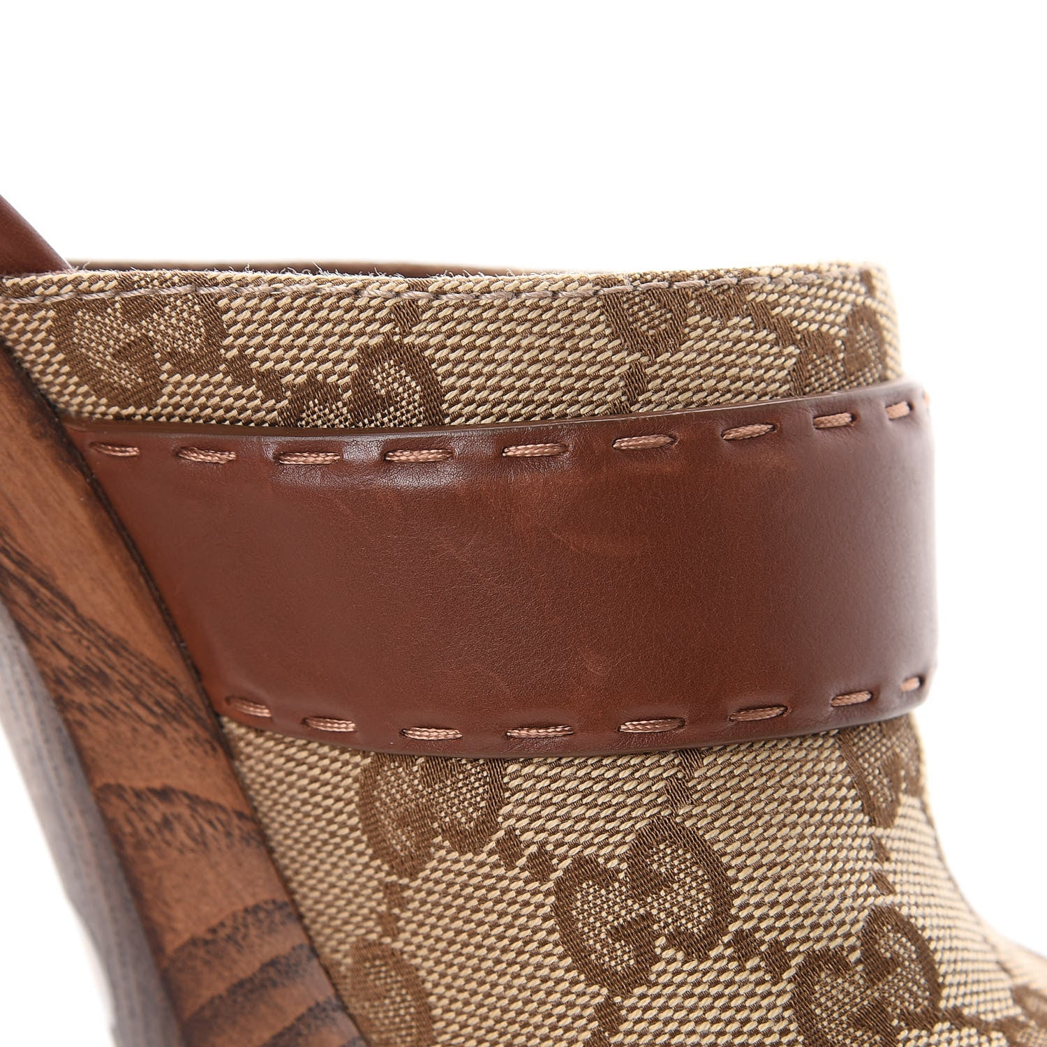 Gucci Monogram Washed Soft Calfskin Platform High Heel Slides 36 Beige Ebony Marrone 9 of 12