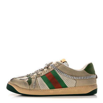 Gucci Nubuck Calfskin Web Removable Crystals Mens Screener Sneakers 9 Dusty Milk New Mystic White 1 of 7