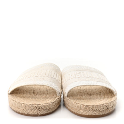 Christian Dior Canvas Embroidered Granville Espadrille Flat Slide Sandals 35.5 Ivory 3 of 10