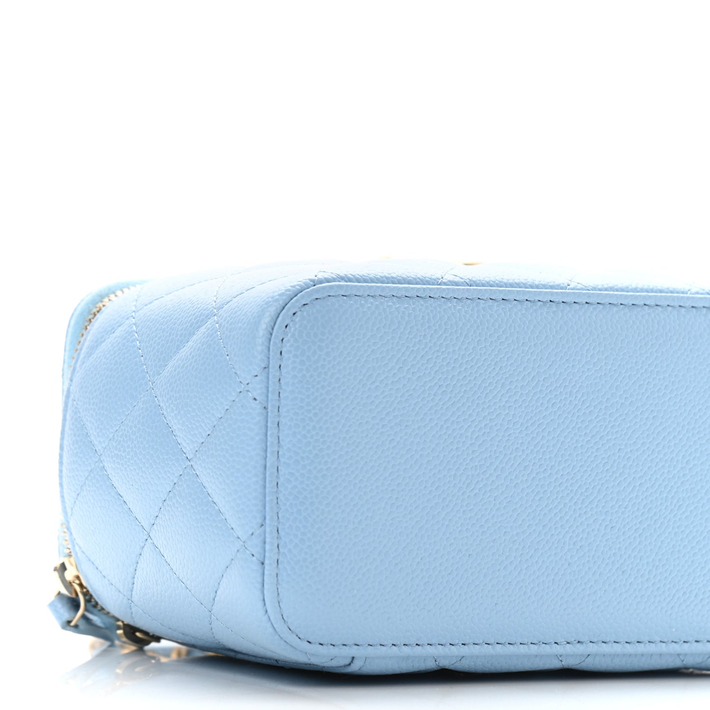 Shiny Caviar Quilted Pick Me Up Vanity Case Light Blue