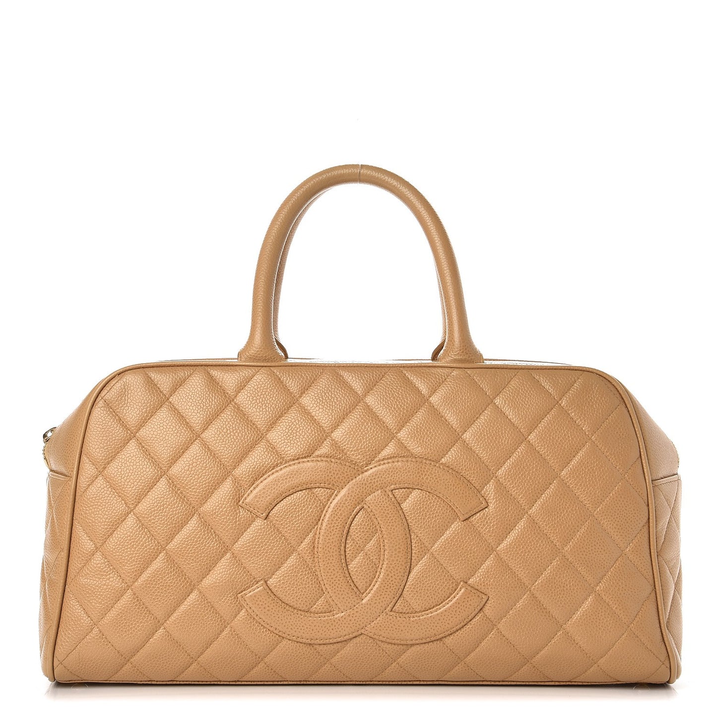 Caviar Quilted Large Bowler Beige