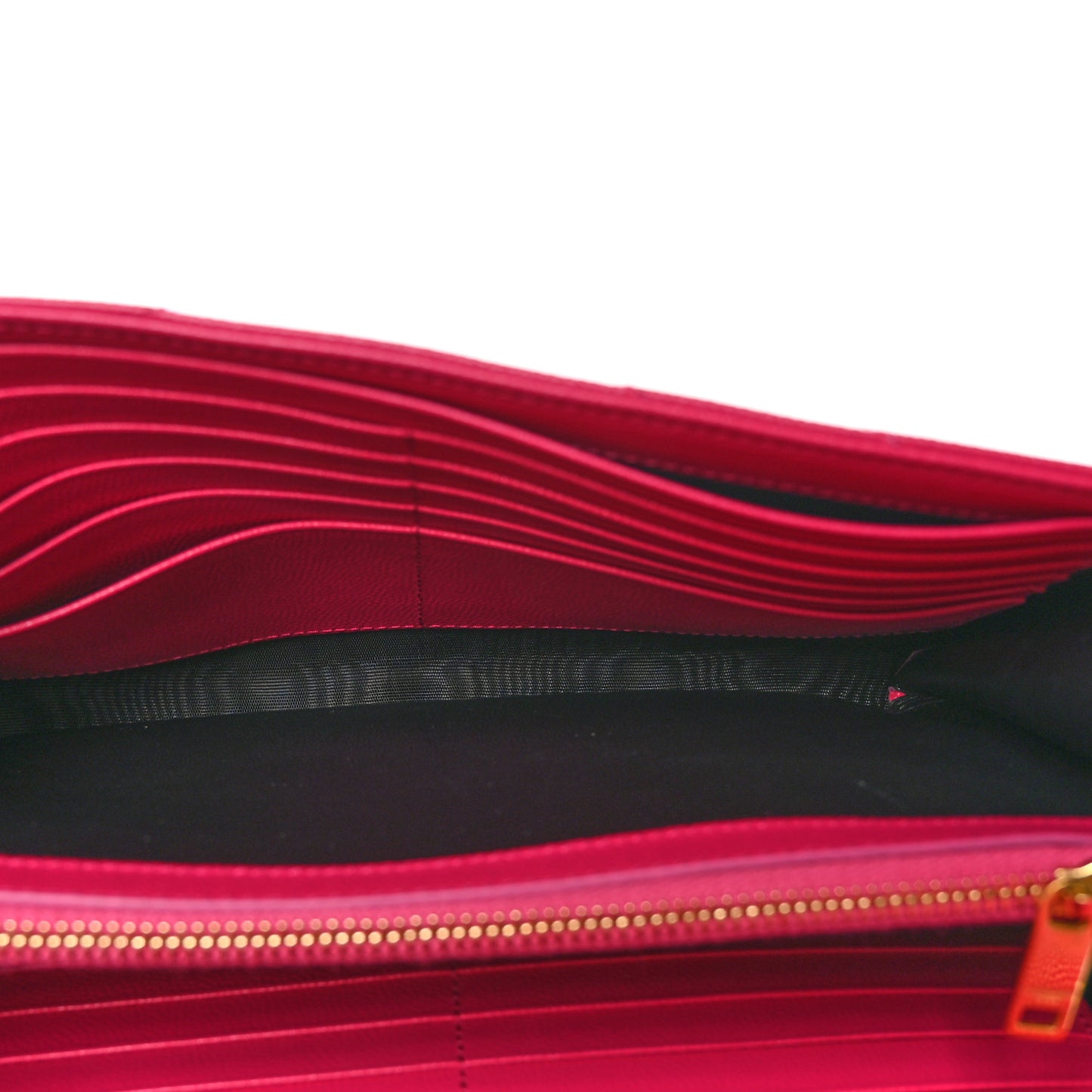 Grain De Poudre Matelasse Chevron Monogram Chain Wallet Lipstick Fuchsia
