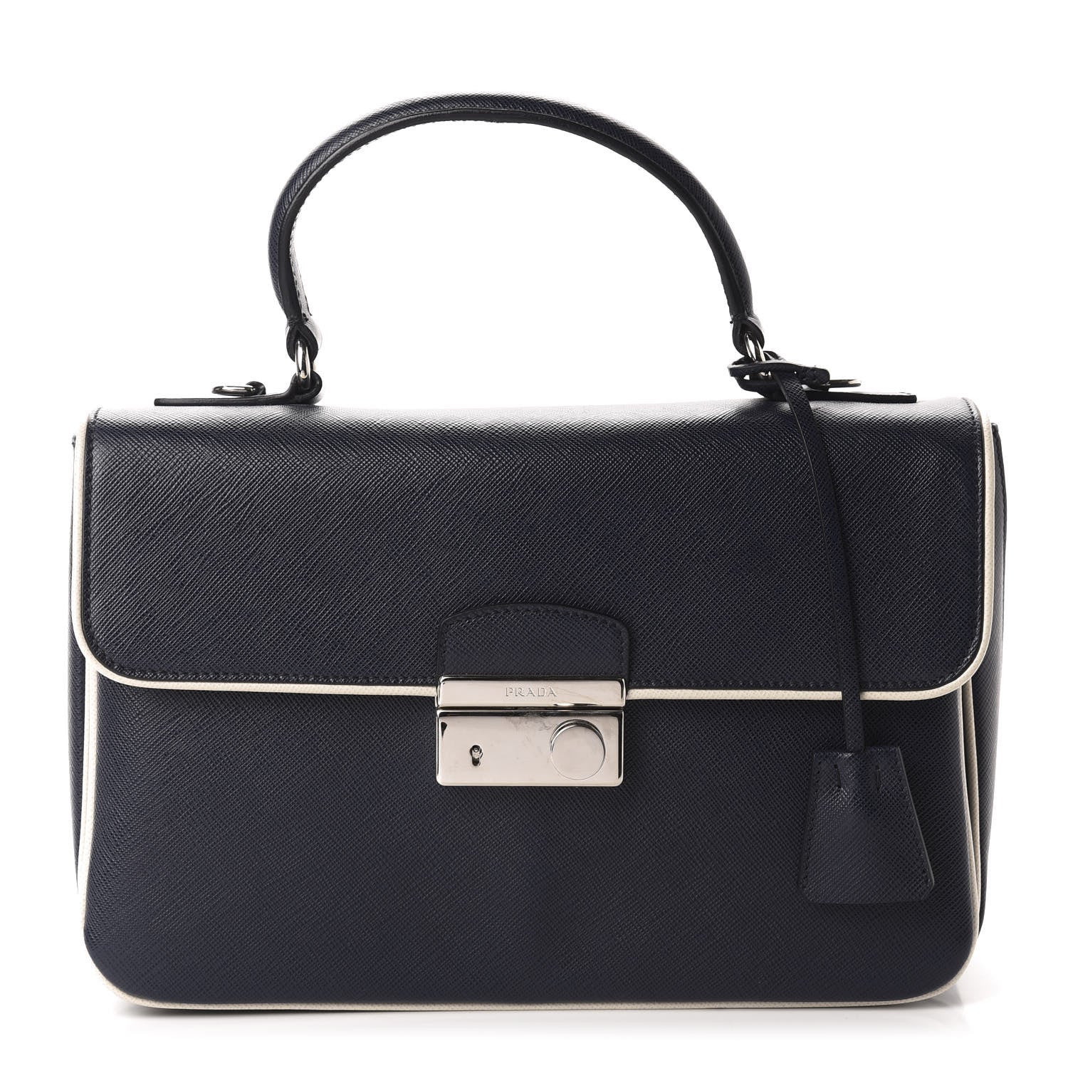 Prada Saffiano Lux Sound Top Handle Baltico Talco 1 of 10