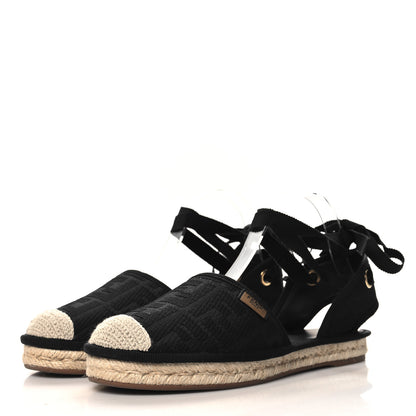 Fendi Canvas FF Embroidered Roma Ankle Wrap Flat Espadrilles 40 Black 4 of 9