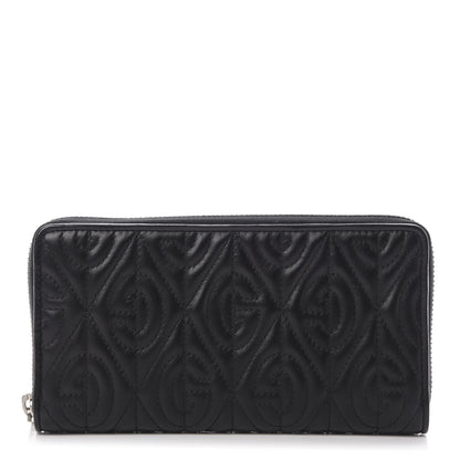 Gucci Calfskin G Rhombus Quilted Zip Around Wallet Black 1 of 7