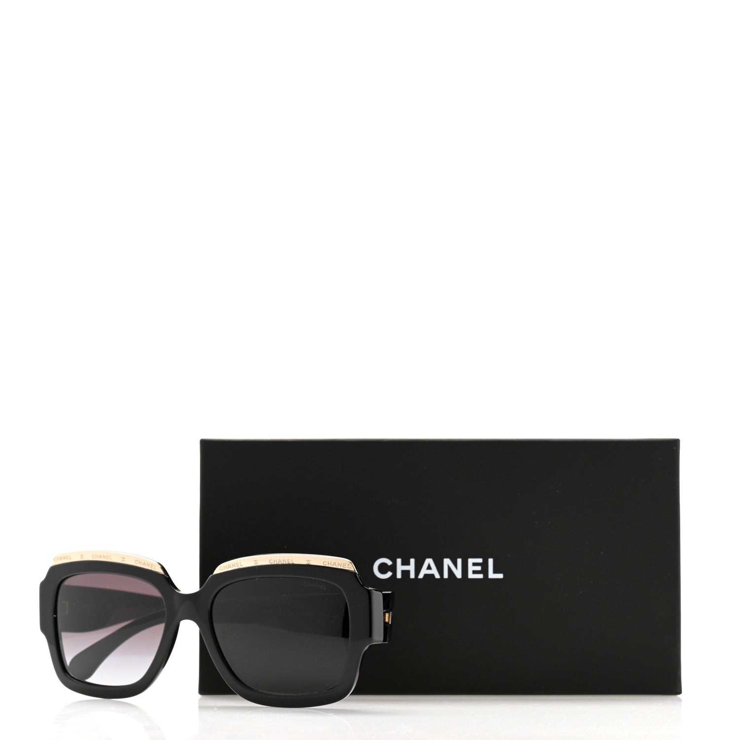 Chanel Acetate Rectangle Logo Sunglasses 71506A Black Gold 8 of 8