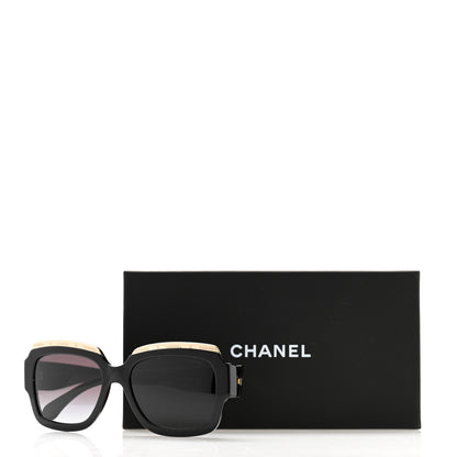 Chanel Acetate Rectangle Logo Sunglasses 71506A Black Gold 8 of 8