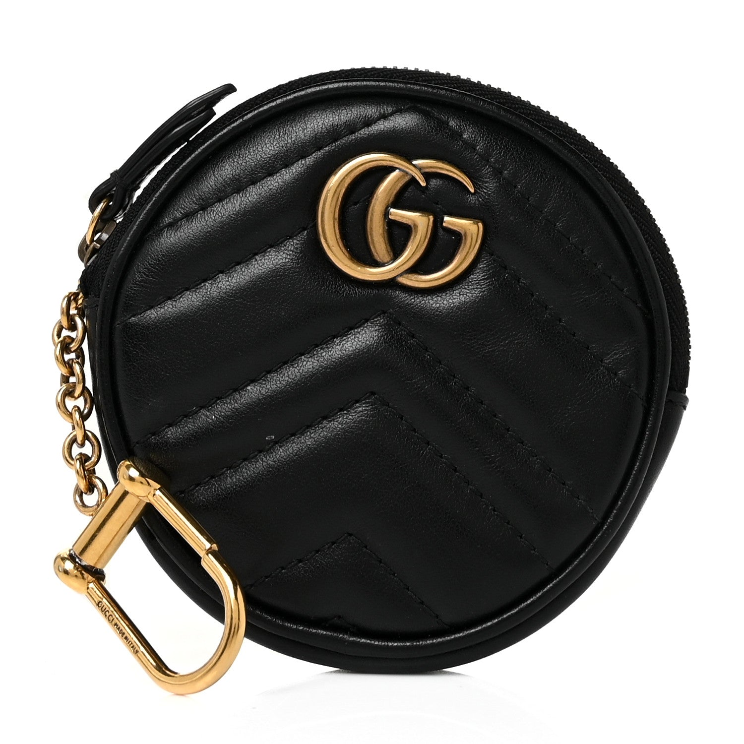 Gucci Calfskin Matelasse GG Marmont Round Coin Purse Black 1 of 8