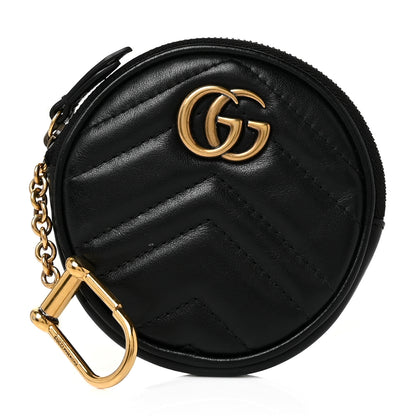 Gucci Calfskin Matelasse GG Marmont Round Coin Purse Black 1 of 8