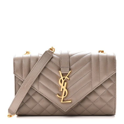 Saint Laurent Grain De Poudre Textured Mixed Matelasse Triquilt Small Monogram Satchel Greyish Brown Greyish Brown 1 of 10