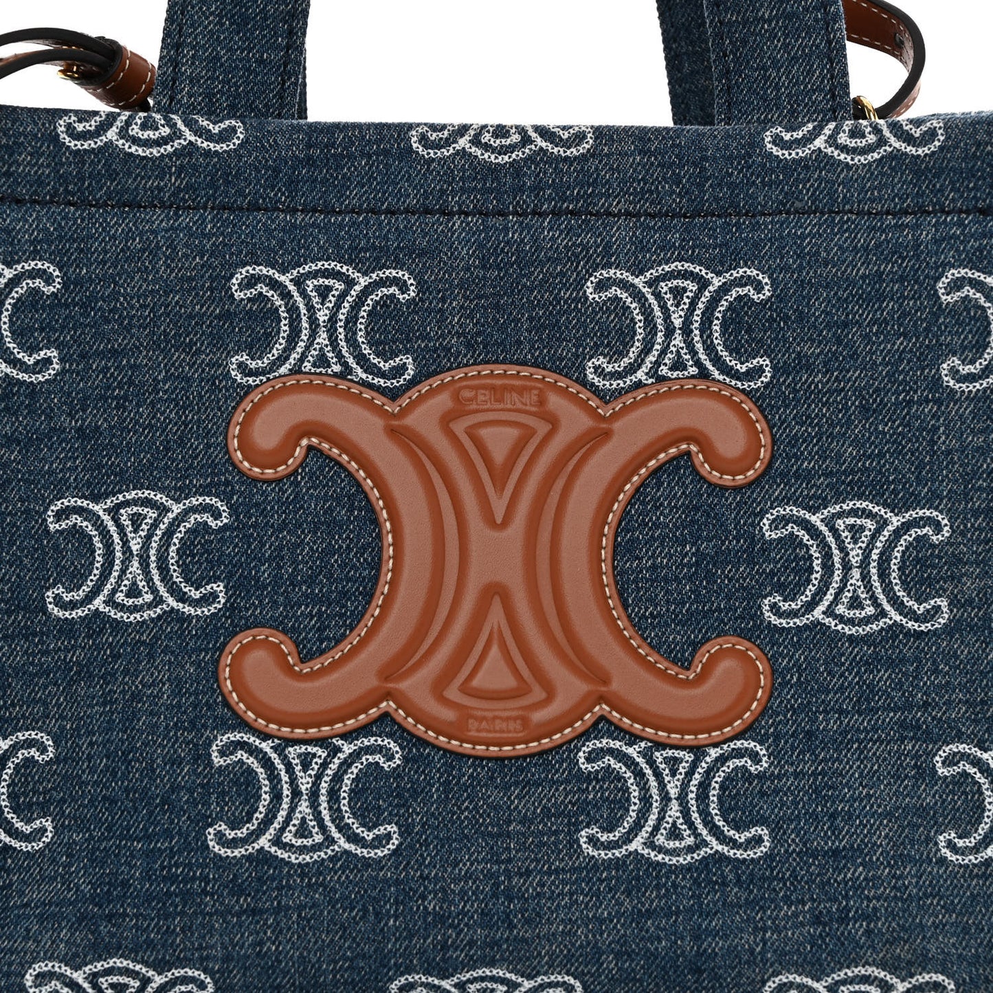 Denim Calfskin Triomphe Print Cabas Blue Tan