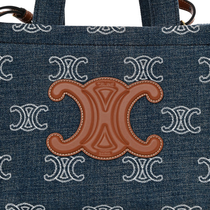 Celine Denim Calfskin Triomphe Print Cabas Blue Tan 7 of 10