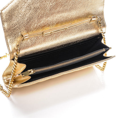 Saint Laurent Metallic Calfskin Tri-Quilt Monogram Envelope Chain Wallet Oro 5 of 7