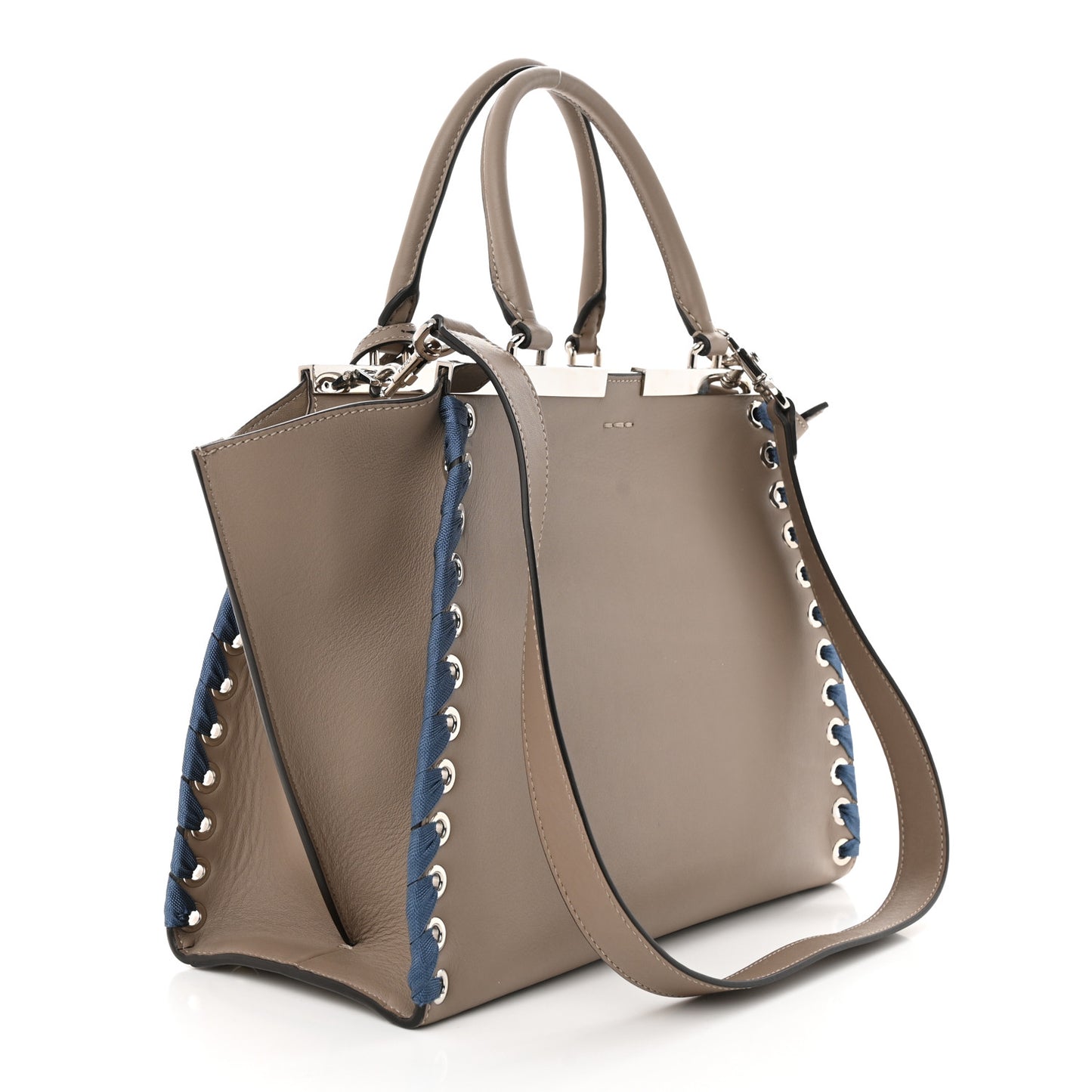 Vitello Dolce Ribbon Lace Up Petite 3Jours Tote Tortora Ceruleo