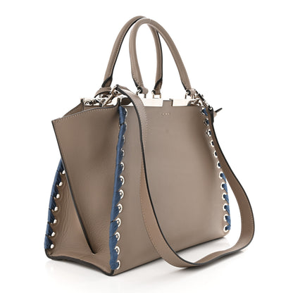 Fendi Vitello Dolce Ribbon Lace Up Petite 3Jours Tote Tortora Ceruleo 3 of 14