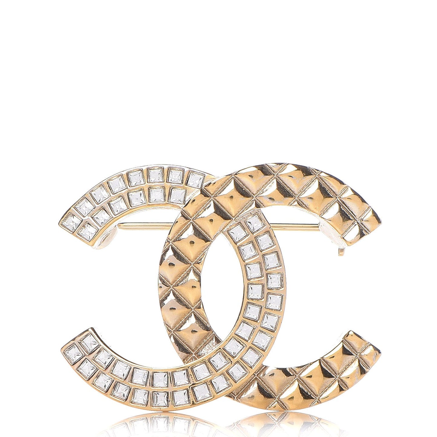 Baguette Crystal Quilted CC Brooch Gold