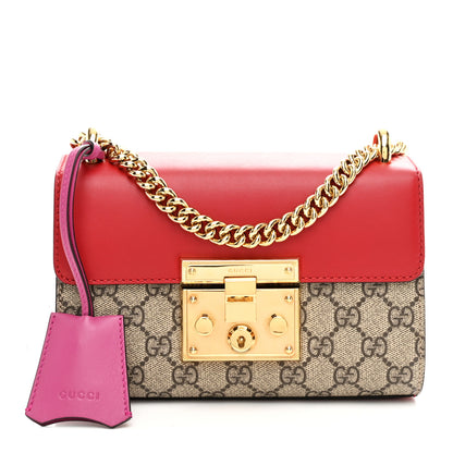Gucci GG Supreme Monogram Calfskin Small Padlock Shoulder Bag Beige Hibiscus Red New Rosette 1 of 10