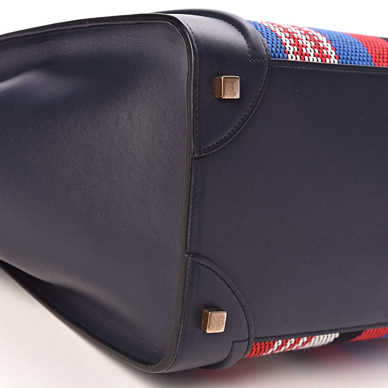 Celine Smooth Calfskin Striped Cotton Canvas Mini Luggage Navy Blue 10 of 11