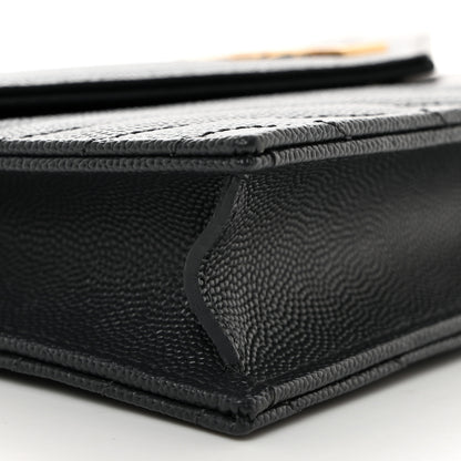 Saint Laurent Grain De Poudre Matelasse Chevron Monogram Envelope Chain Wallet Dark Smog 9 of 10