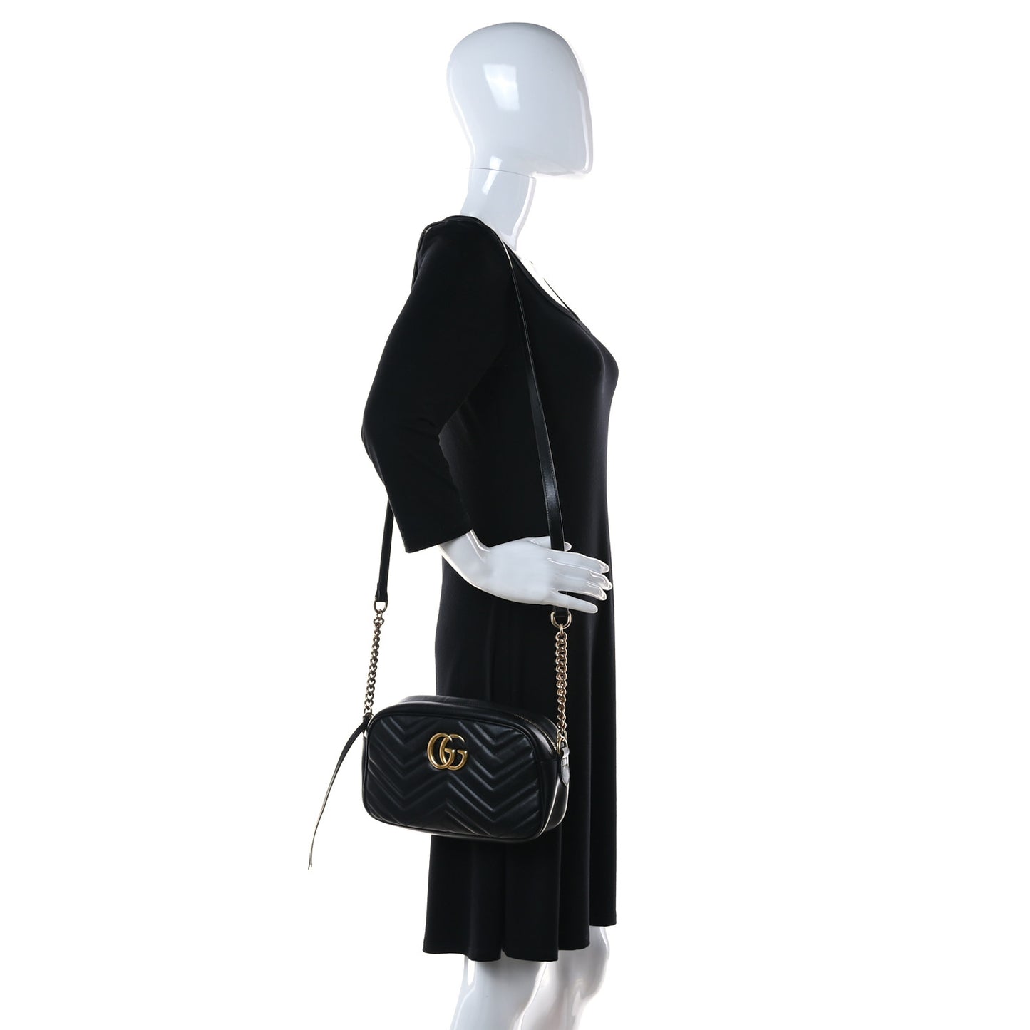 Calfskin Matelasse Small GG Marmont Chain Shoulder Bag Black