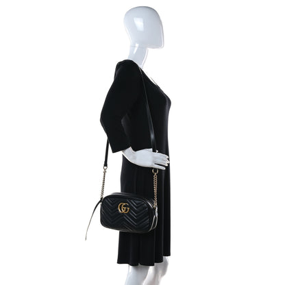 Gucci Calfskin Matelasse Small GG Marmont Chain Shoulder Bag Black 2 of 19