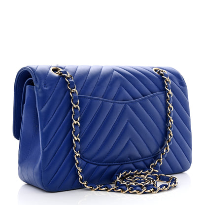 Chanel Lambskin Chevron Quilted Medium Double Flap Blue 3 of 15