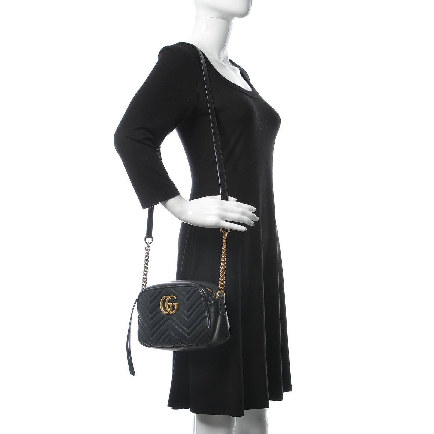 Calfskin Matelasse Small GG Marmont Chain Shoulder Bag Black