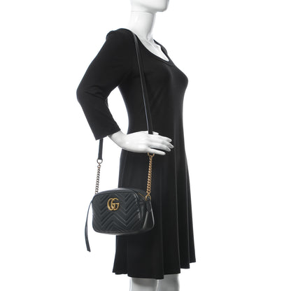 Gucci Calfskin Matelasse Small GG Marmont Chain Shoulder Bag Black 2 of 8