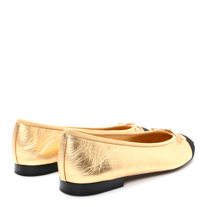 Chanel Laminated Lambskin Grosgrain Cap Toe CC Ballerina Flats 39.5 Dark Gold Black 5 of 10