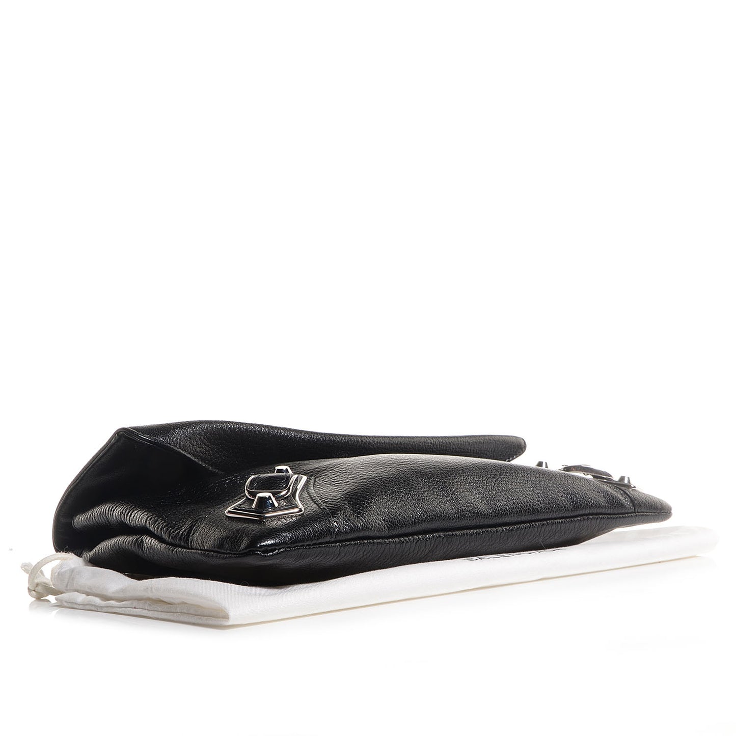 Chevre Metallic Edge Classic Silver Hardware Envelope Clutch Black