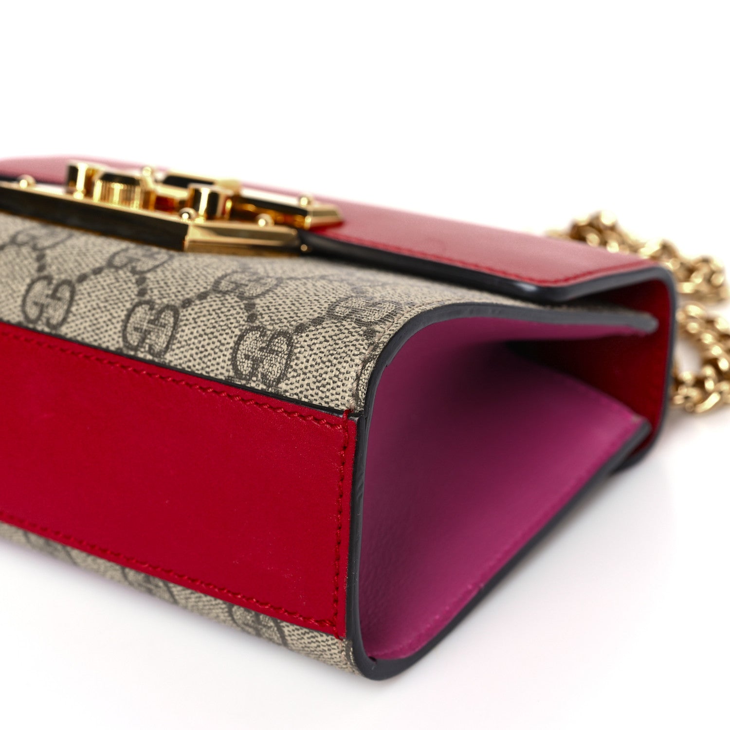Gucci GG Supreme Monogram Calfskin Small Padlock Shoulder Bag Beige Hibiscus Red New Rosette 9 of 9