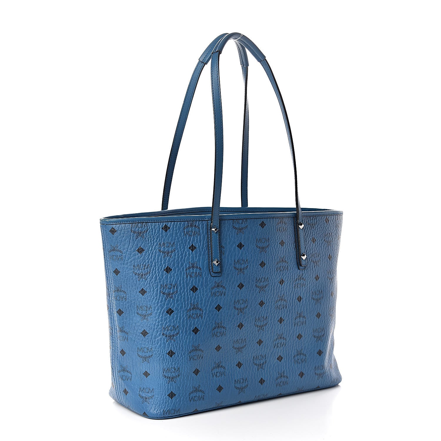 MCM Visetos Medium Anya Shopper Tote Blue 3 of 11